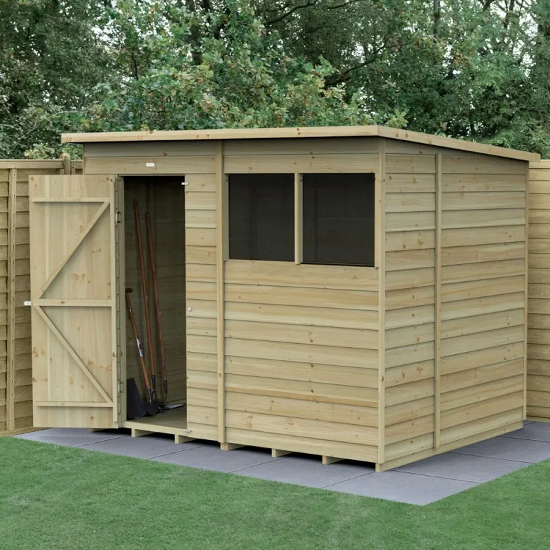 Forest Garden 8' x 6' Forest 4Life 25yr Guarantee Overlap Pressure Treated Pent Wooden Shed (2.51m x 2.04m)