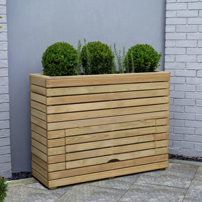 Forest Garden Forest Linear Tall Wooden Garden Planter with Storage (1.2m x 0.4m)