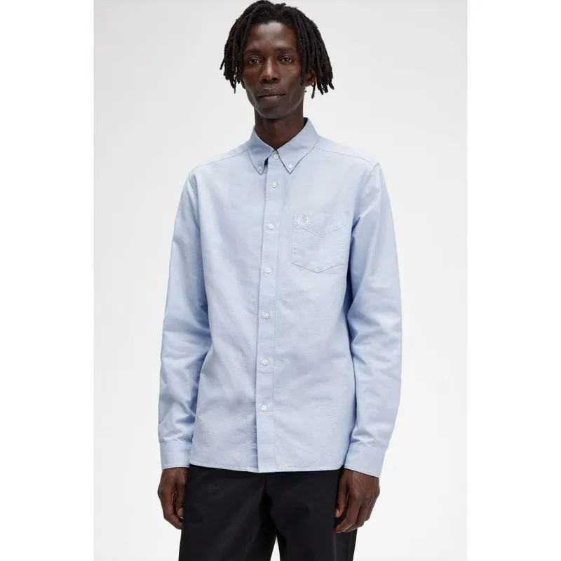 Fred Perry Mens Long Sleeve Oxford Shirt - Blue Cotton - Size Large