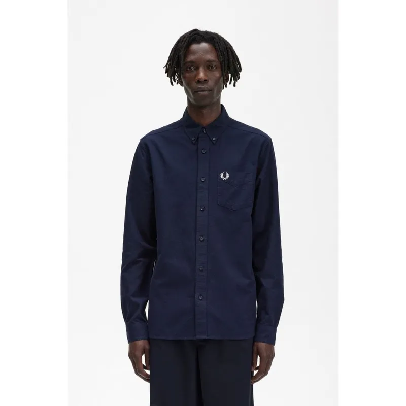 Fred Perry Mens Long Sleeve Oxford Shirt - Navy - Size Large