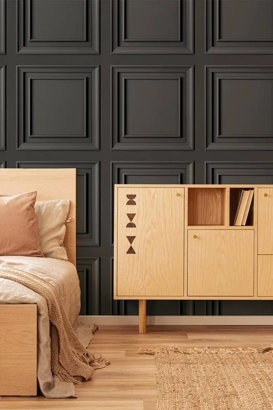 Fresco Unisex Wood Panel Wallpaper in Grey Grey female