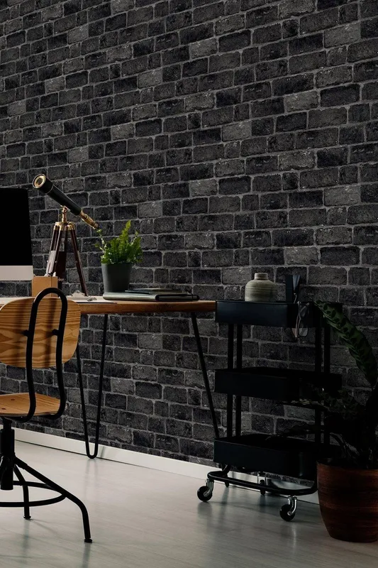 Fresco Unisex White/Grey House Industrial Brick Paste the Paper Wallpaper in Black Black One Size female