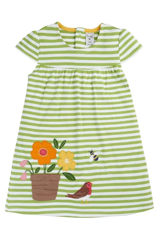 Frugi Girl's Little Layla Dress in Green Size: 3-6 m Green 3-6 m