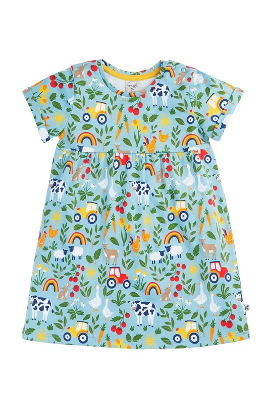 Frugi Girl's Tallie Dress in Blue Size: 7-8 Years Blue