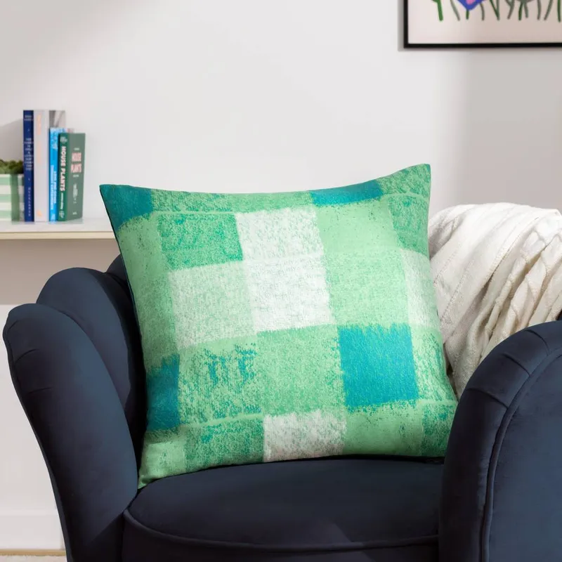 Furn Alma Check Printed Cushion in Green Size: 50 cm x 50 cm Green 50 cm x 50 cm