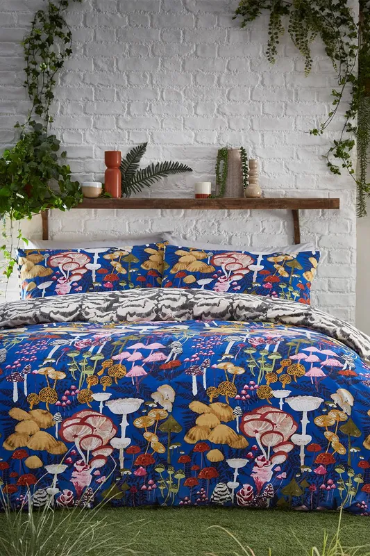 Furn Unisex Amanita Abstract Mushroom Duvet Cover Set in Cobalt Size: Double Cobalt Double female
