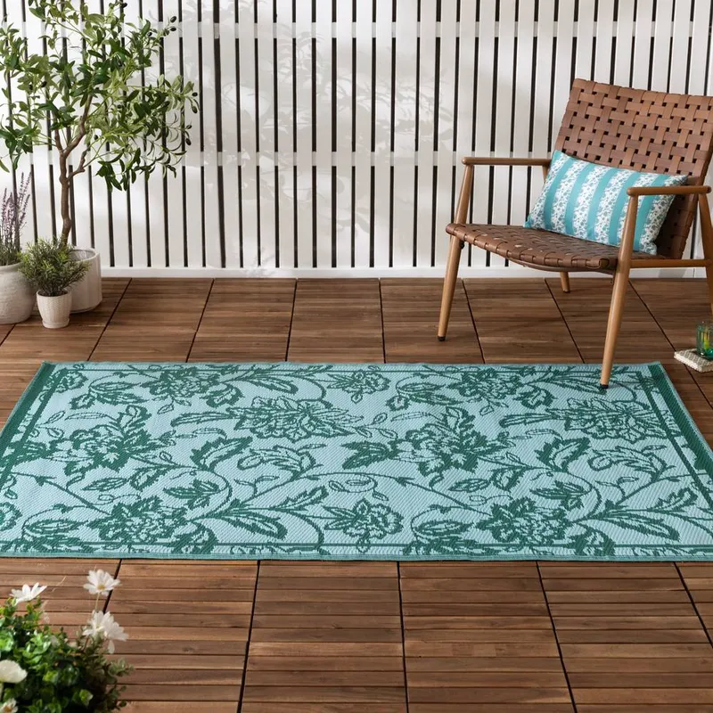 Furn Anemone Woven Jacquard Outdoor Rug in Teal Size: 120cm x 180cm - Teal
