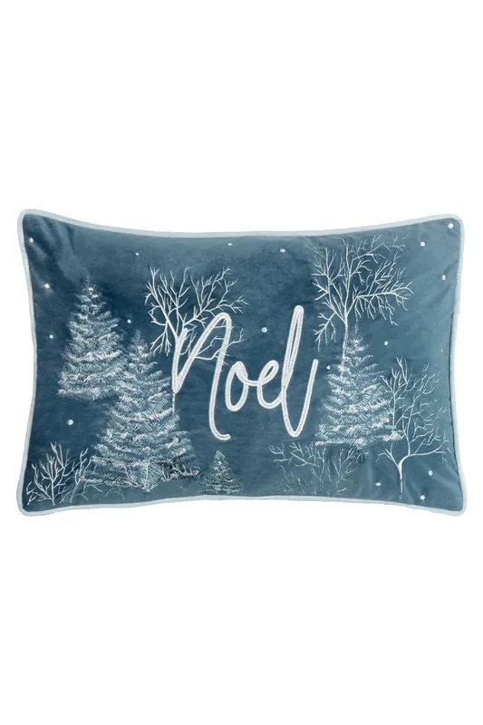 Furn Arcticus Noel Embroidered Piped Velvet Cushion in Blue Size: 30 cm x 50 cm Blue 30 cm x 50 cm