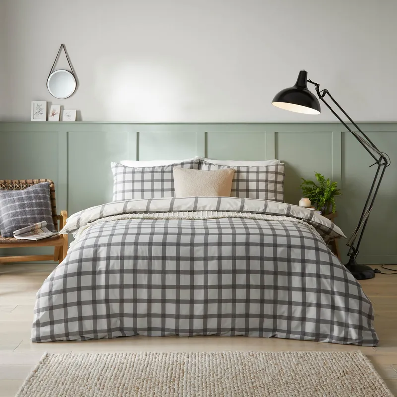 Furn Canberra Check Printed Duvet Cover Set in Grey Size: King - Grey