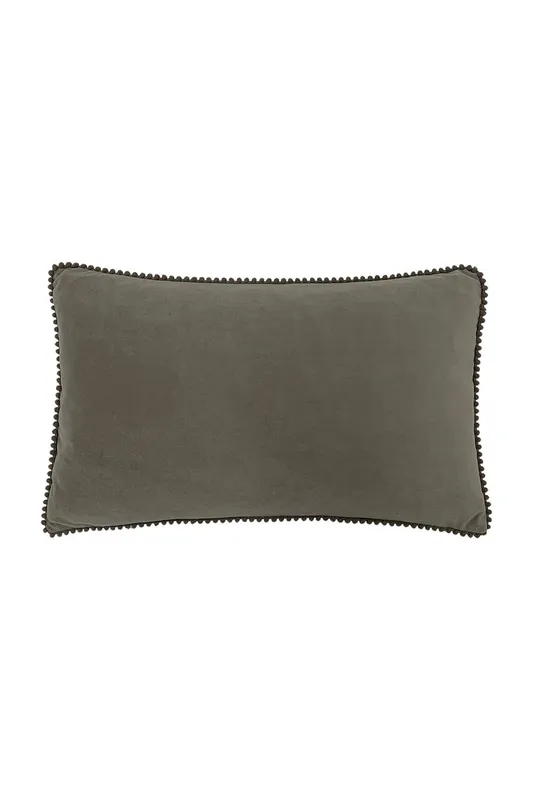 Furn Cosmo Soft Velvet Pom Pom Trimmed Cushion in Grey Size: 30cm x 50cm - Grey - Size: 30cm x 50cm