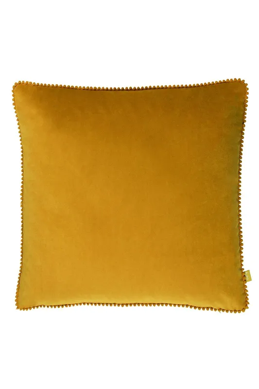 Furn Cosmo Soft Velvet Pom Pom Trimmed Cushion in Yellow Size: 45 cm x 45 cm Yellow