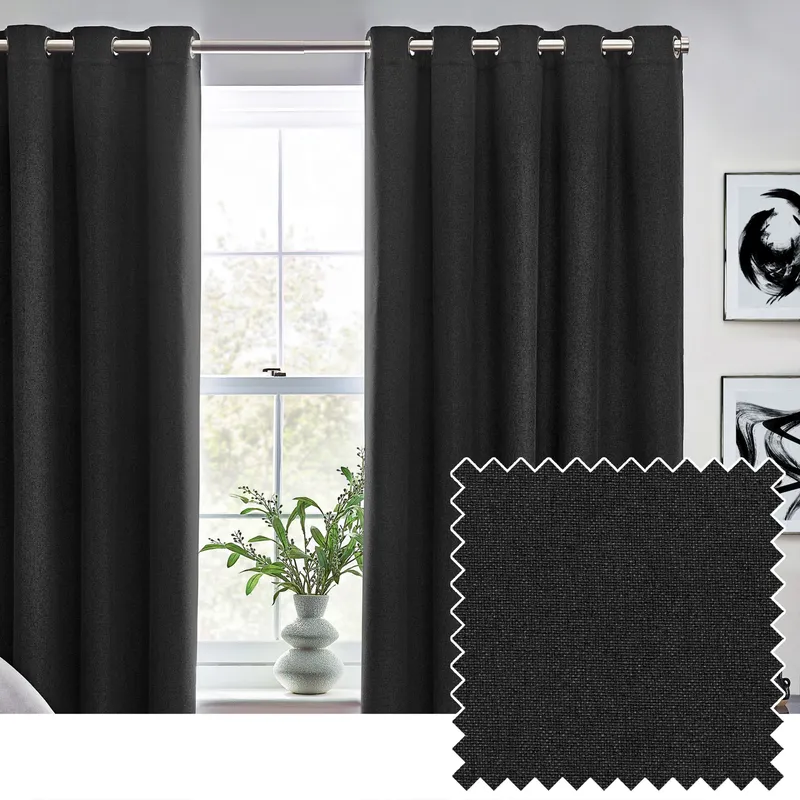 Furn Unisex Dawn Blackout Eyelet Curtain Pair in Black Size: 229cm width x 229cm drop Black female