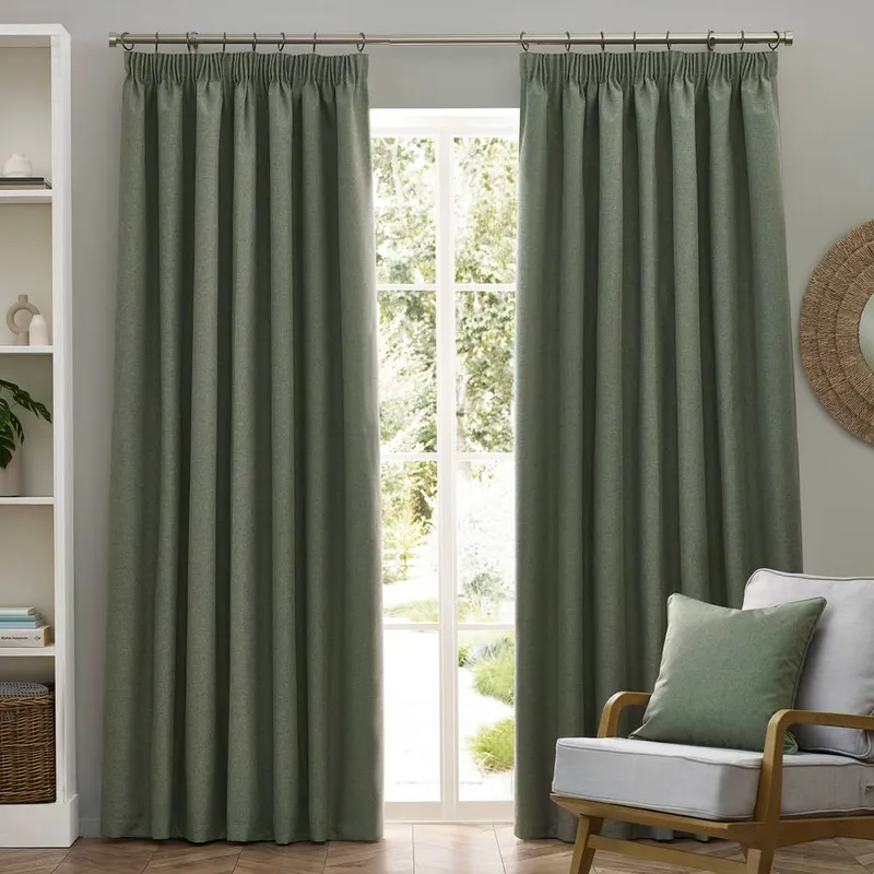 furn. Dawn 100% Blackout Pencil Pleat Curtains Green 168cm x 183cm