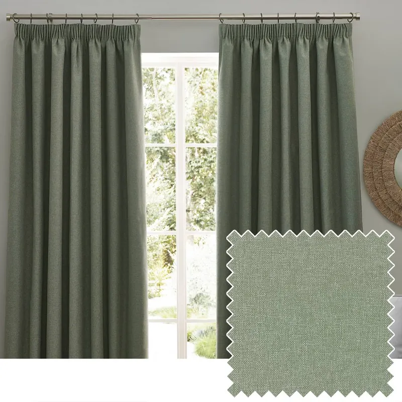 furn. Dawn 100% Blackout Pencil Pleat Curtains Green 229cm x 183cm