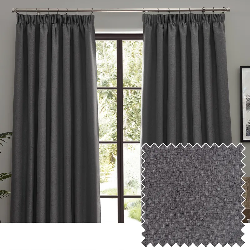 furn. Dawn 100% Blackout Pencil Pleat Curtains Grey 168cm x 229cm