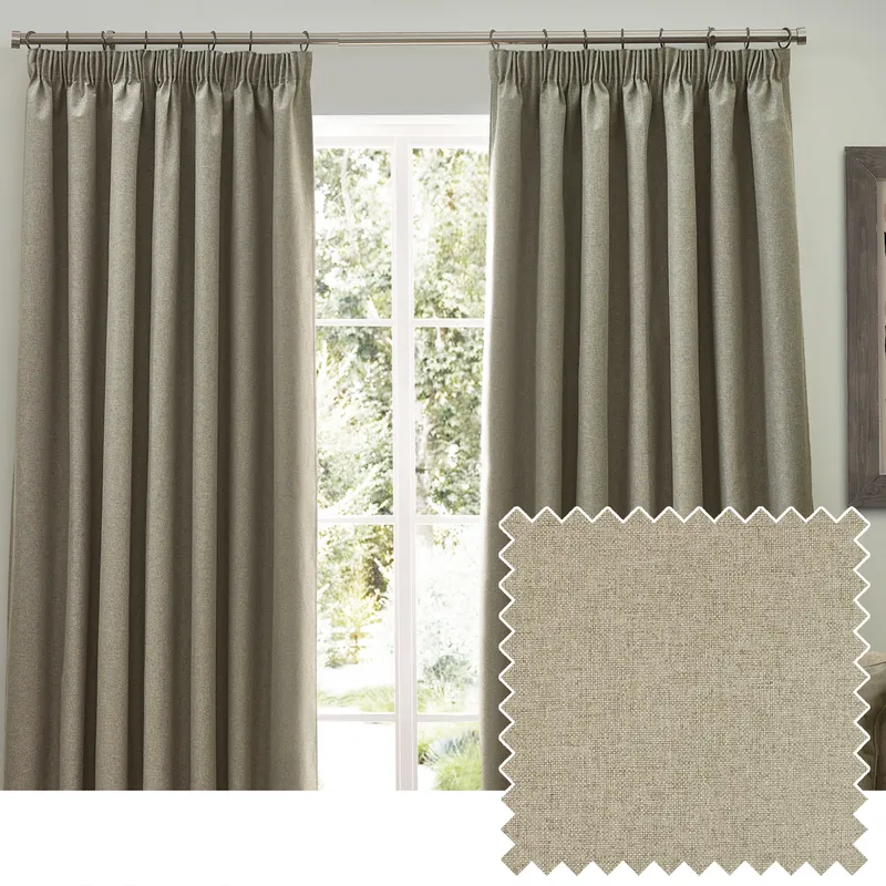 furn. Dawn 100% Blackout Pencil Pleat Curtains Natural 168cm x 229cm