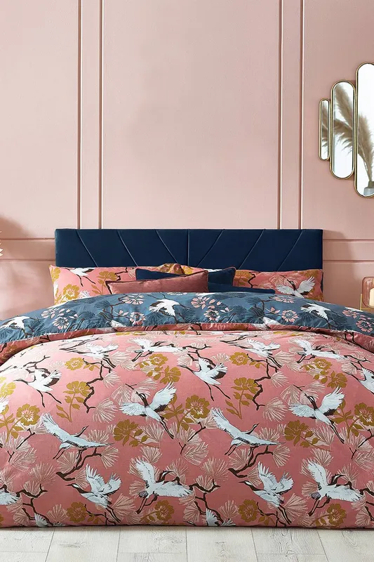 Furn Unisex Demoiselle Botanical Reversible Duvet Cover Set in Light Pink Size: Single Light Pink female