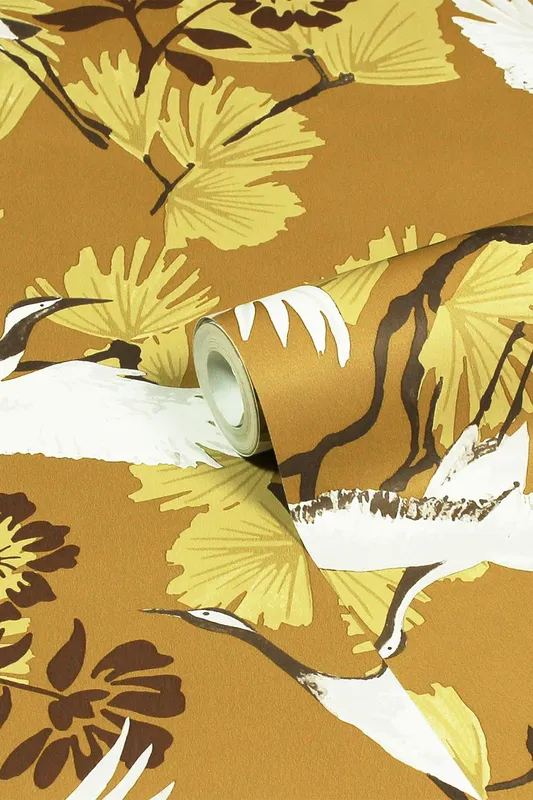 Furn. Demoiselle Botanical Printed Wallpaper - Mustard - One Size
