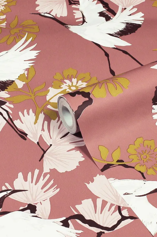 Furn Unisex Demoiselle Tropical Printed Wallpaper in Pink Pink female