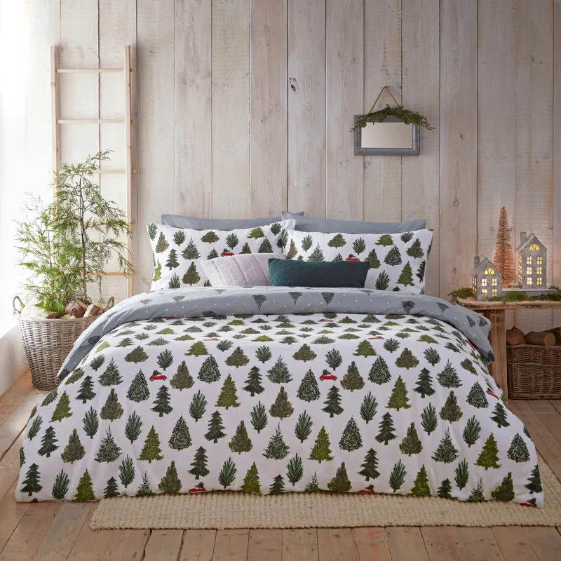 Furn. Evergreen Brushed Cotton Duvet Cover Set - Green - Size Double