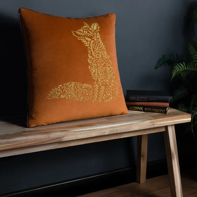 Furn Forest Fauna Embroidered Woodland Fox Piped Cushion in Orange Size: 50 cm x 50 cm Orange 50 cm x 50 cm