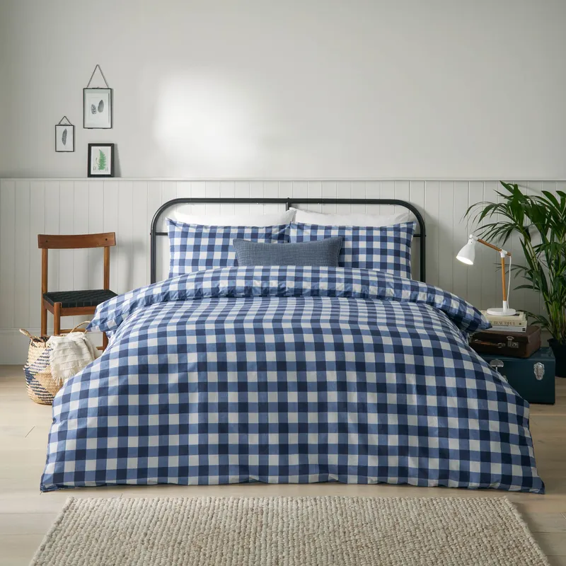 Furn Unisex Hartsford Check Printed Duvet Cover Set in Navy Size: King Navy female