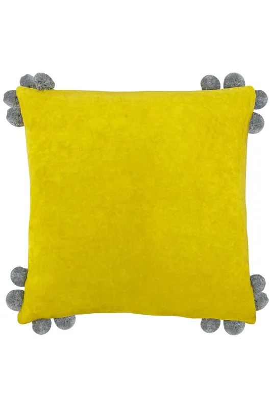 Furn Hoola Pom Pom Soft Velvet Cushion in Yellow Size: 45 cm x 45 cm Yellow 45 cm x 45 cm