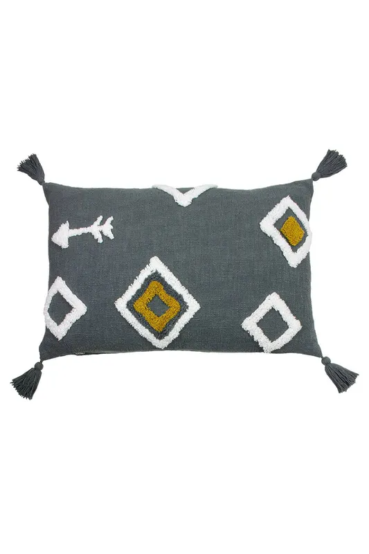Furn Inka Tufted Cotton Tasselled Cushion in Charcoal Size: 40cm x 60cm - Charcoal