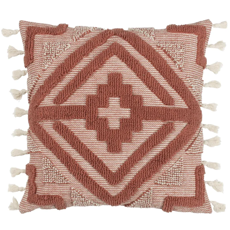 Furn Kalai Geometric Tufted Woven Cotton Cushion in Red Size: 45cm x 45cm - Red