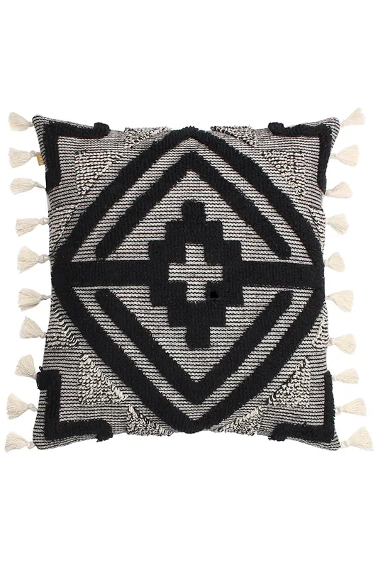 Furn Kalai Geometric Tufted Woven Cotton Cushion in Black Size: 45 cm x 45 cm Black 45 cm x 45 cm