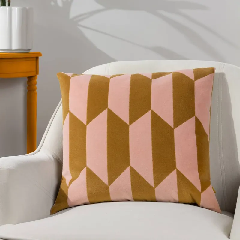 Furn Unisex Kalho Geometric Velvet Cushion in Pink Size: 45cm x 45cm Pink female