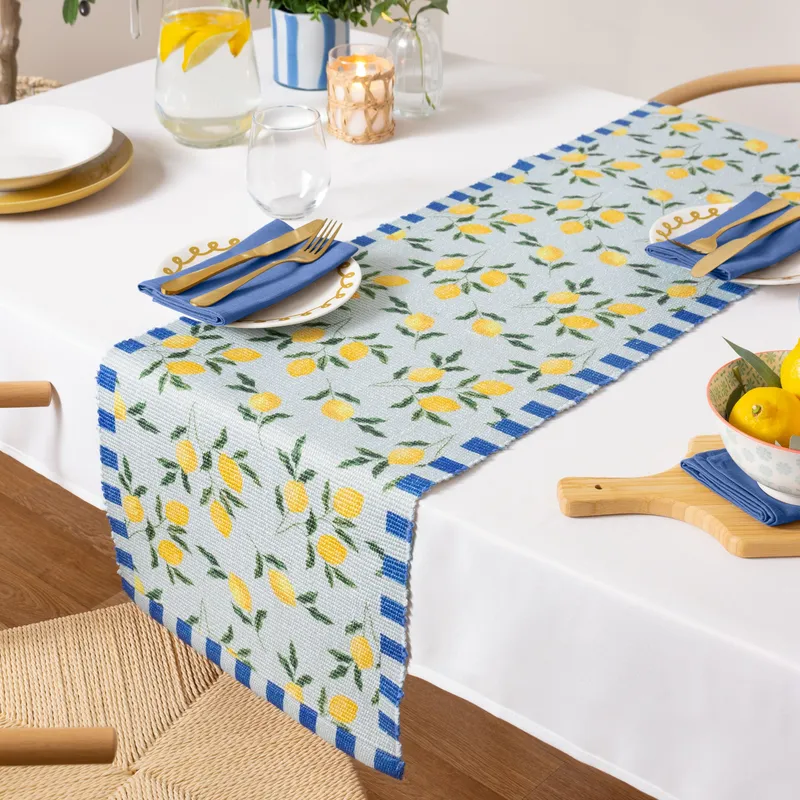 Furn Lemons Indoor/Outdoor Large Table Runner in Blue - Blue