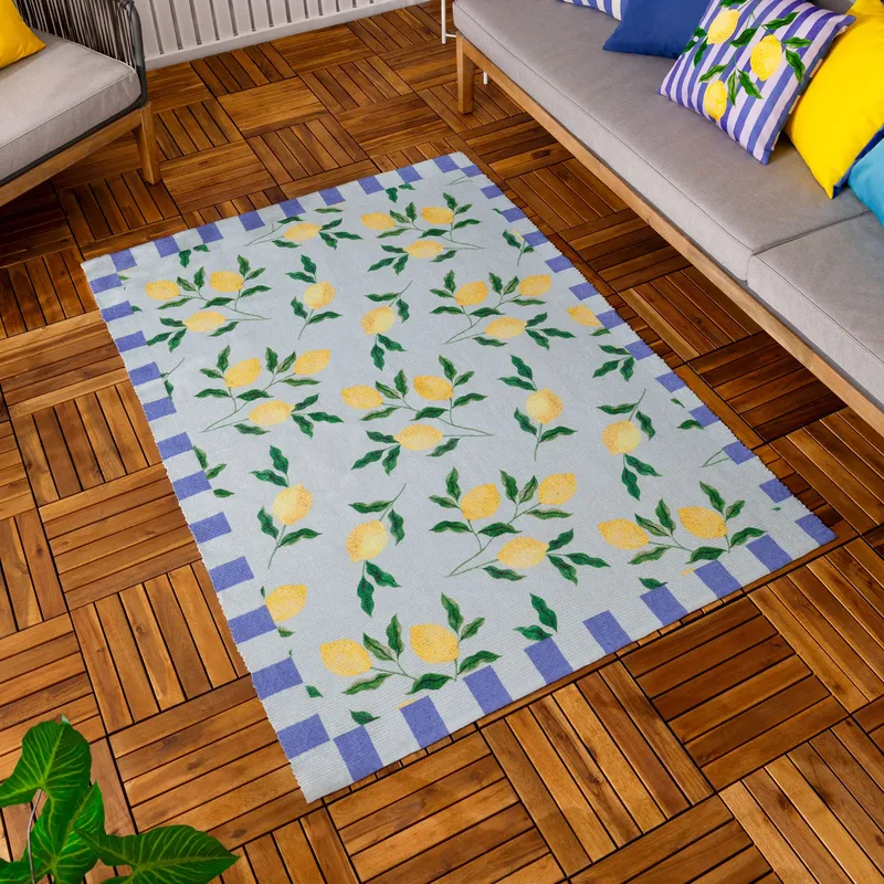 Furn Lemons Printed Indoor/Outdoor Rug in Blue Size: 120 cm x 170 cm Blue 120 cm x 170 cm
