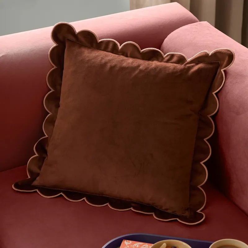 Furn Lil Scallop Velvet Cushion in Brown Size: 45 cm x 45 cm Brown 45 cm x 45 cm