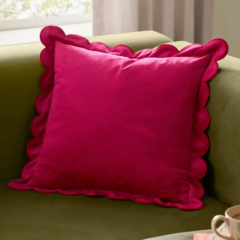 Furn Lil Scallop Velvet Cushion in Pink Size: 45 cm x 45 cm Pink 45 cm x 45 cm