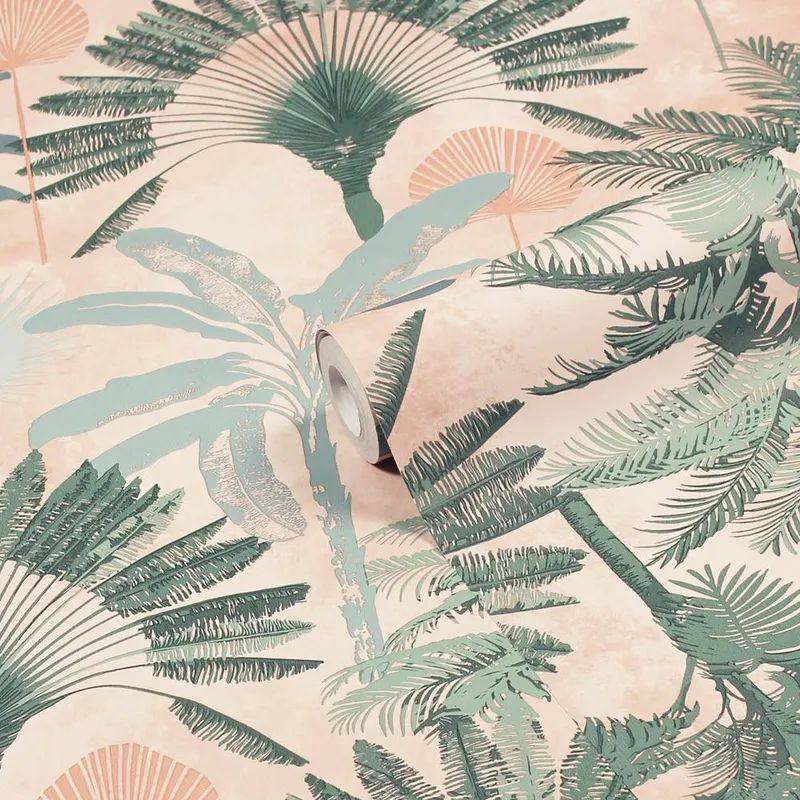Furn Malaysian Palm Jungle Printed Wallpaper in Light Pink - Light Pink