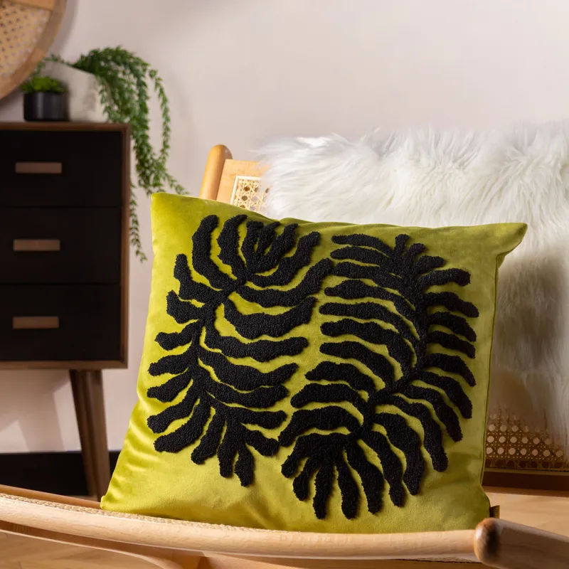 Furn Maldive Botanical Velvet Tufted Cushion in Green Size: 45 cm x 45 cm Green 45 cm x 45 cm
