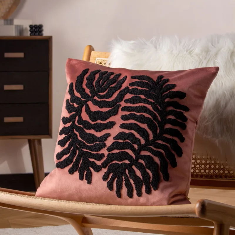 Furn Maldive Botanical Velvet Tufted Cushion in Rose Gold Size: 45 cm x 45 cm Rose Gold 45 cm x 45 cm