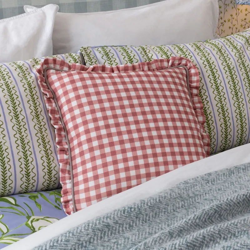 Furn Maude Gingham 100% Cotton Reversible Cushion in Rose Size: 45 cm x 45 cm Rose