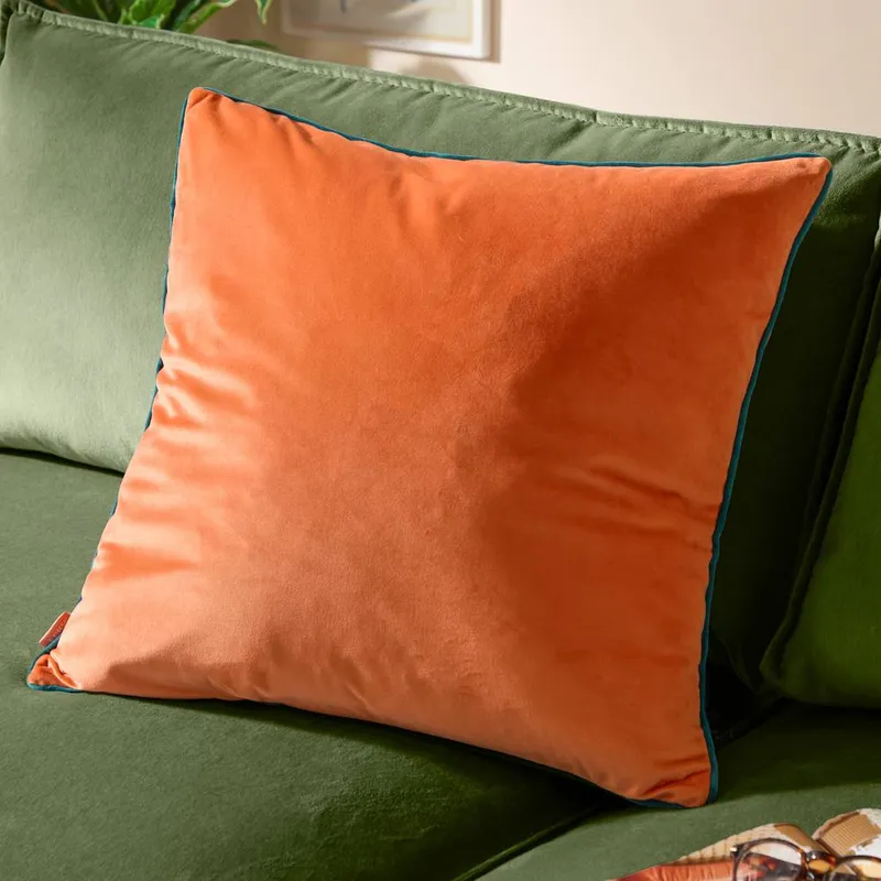 Furn Meridian Velvet Piped Cushion in Coral Size: 55cm x 55cm - Coral