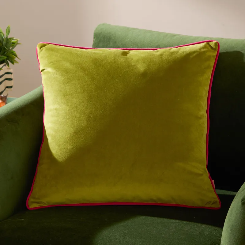 Furn Meridian Velvet Piped Cushion in Lime Size: 55 cm x 55 cm Lime 55 cm x 55 cm