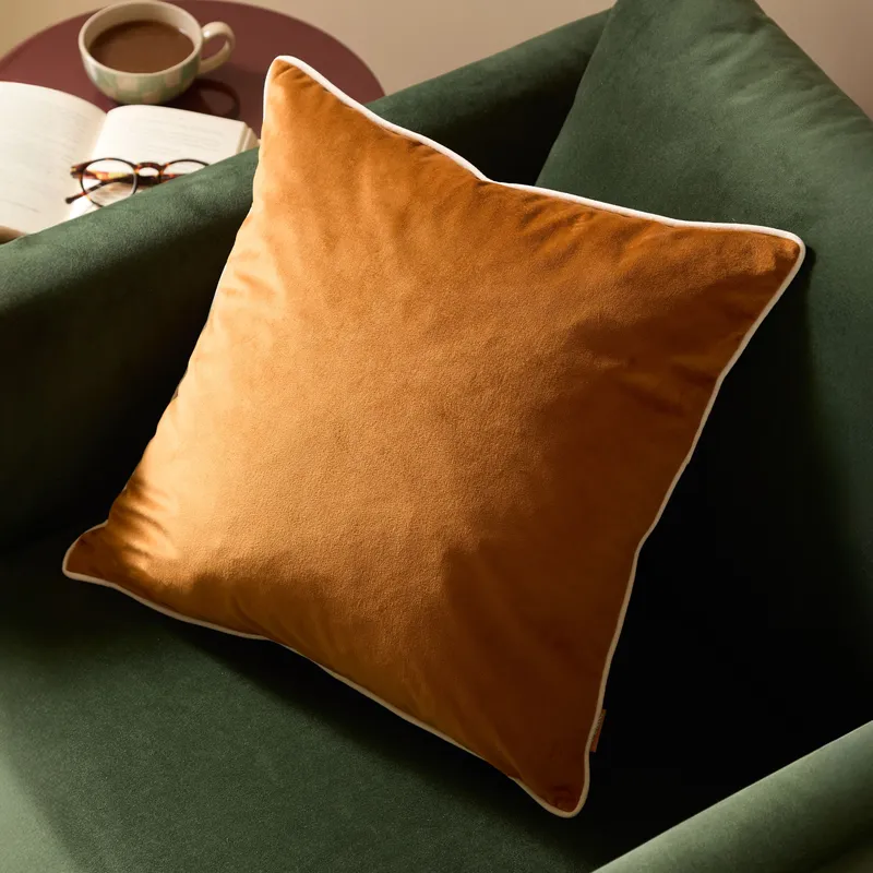 Furn Meridian Velvet Piped Cushion in Orange Size: 55cm x 55cm - Orange
