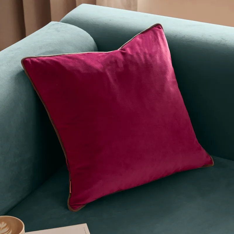 Furn Meridian Velvet Piped Cushion in Red Size: 55 cm x 55 cm Red 55 cm x 55 cm