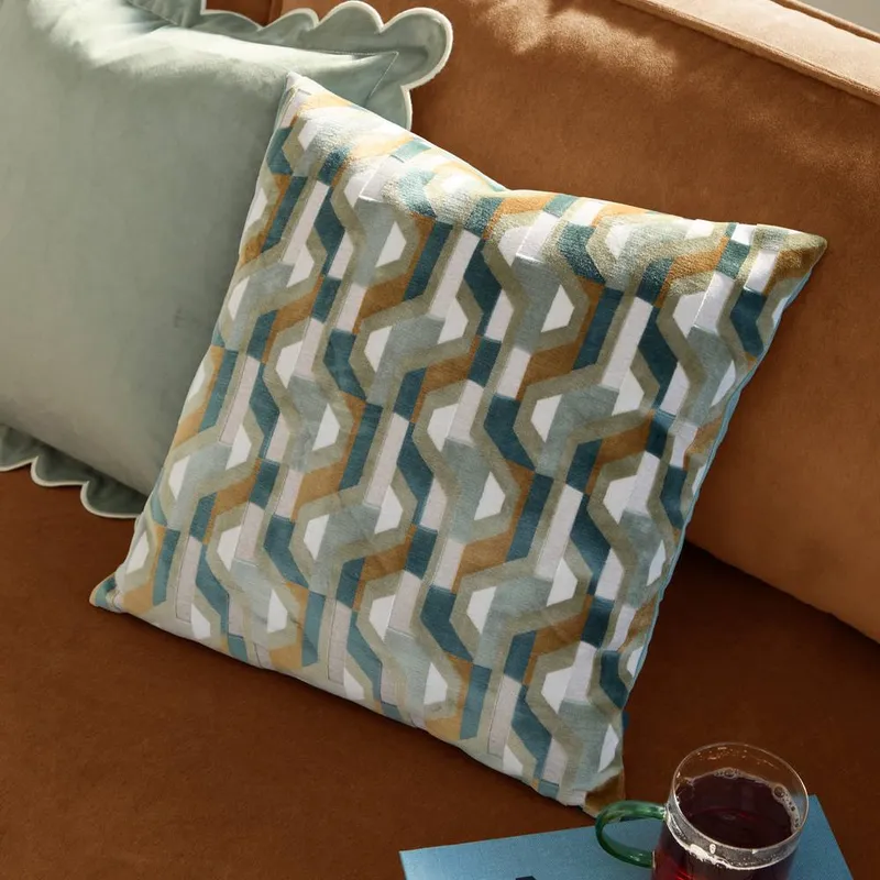 Furn Metro Prism Velvet Square Cushion in Green Size: 45 cm x 45 cm Green 45 cm x 45 cm