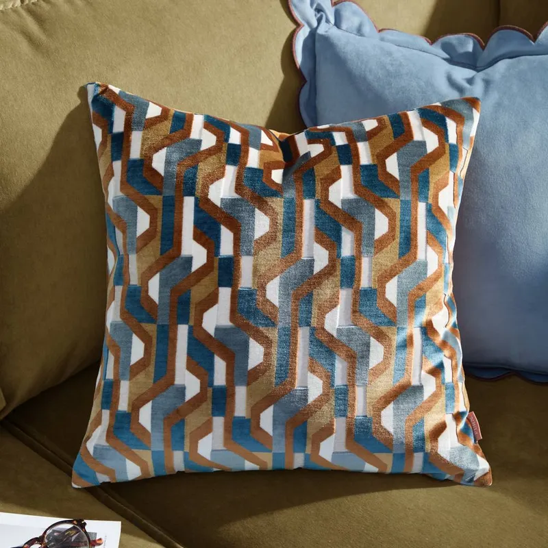 Furn Metro Prism Velvet Square Cushion in Orange Size: 45 cm x 45 cm Orange 45 cm x 45 cm