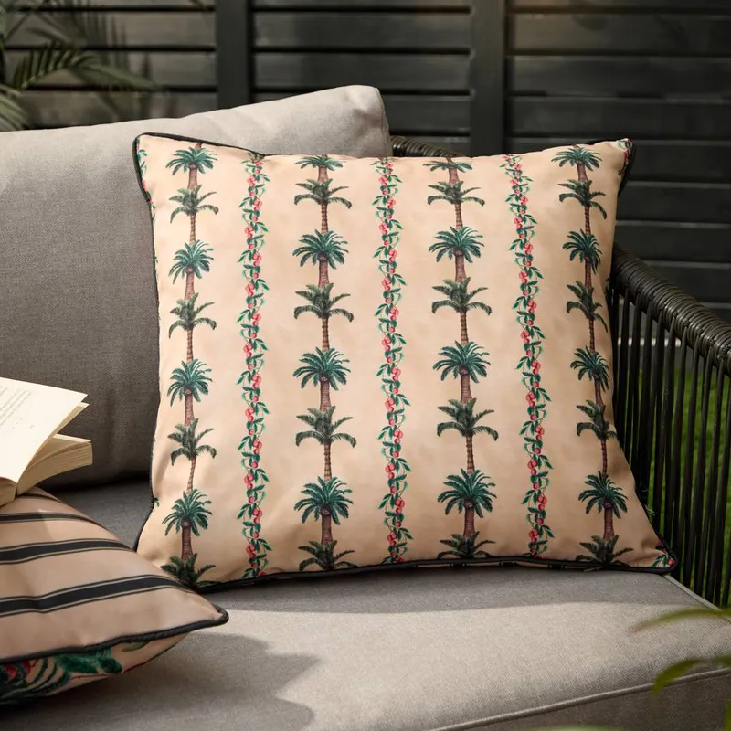 Furn Monkey Palm Striped Outdoor Cushion in Natural Size: 45 cm x 45 cm Natural