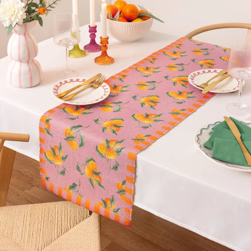 Furn Unisex Oranges Indoor/Outdoor Large Table Runner in Pink Pink female