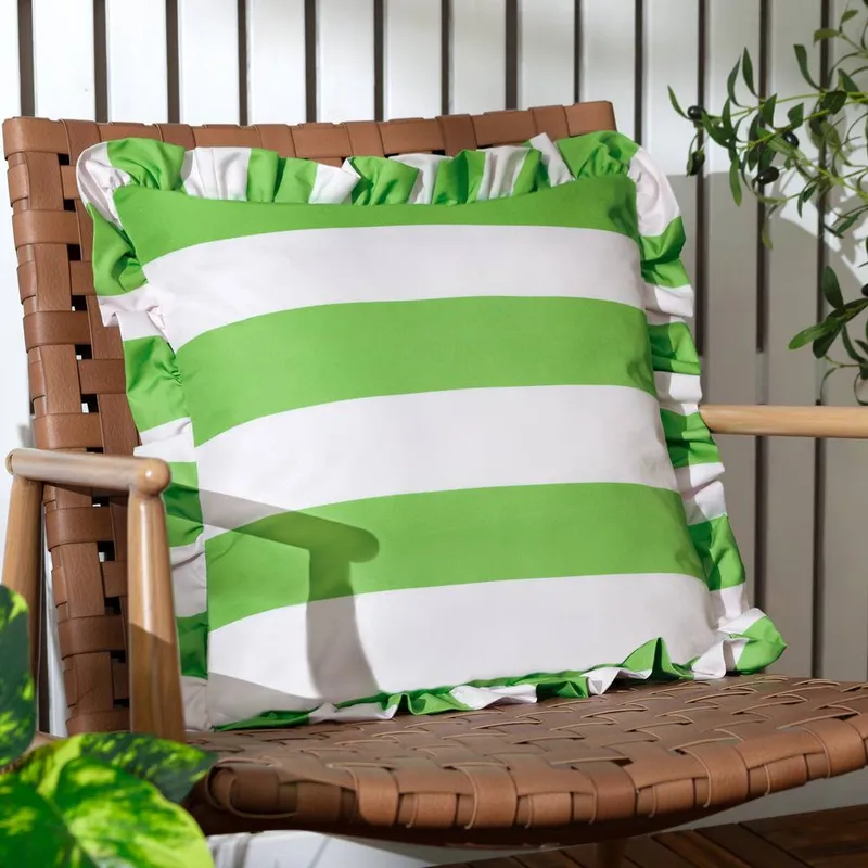 Furn Palm Royale Stripe Ruffle Printed Outdoor Cushion in Green Size: 50cm x 50cm - Green