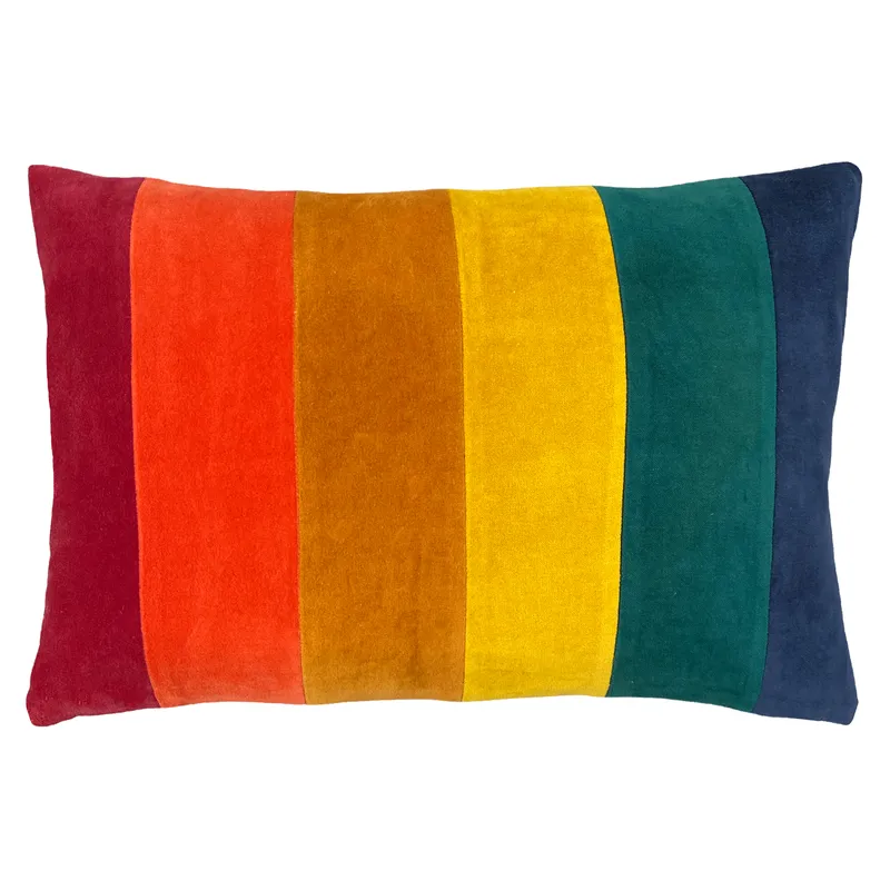 Furn Rainbow Striped Velvet Cushion in Gold Size: 30cm x 50cm - Gold