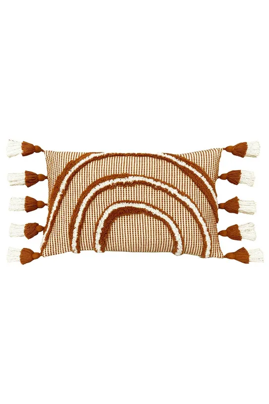 Furn. Rainbow Cotton Tuft Double Tassel Filled Cushion - Red - One Size